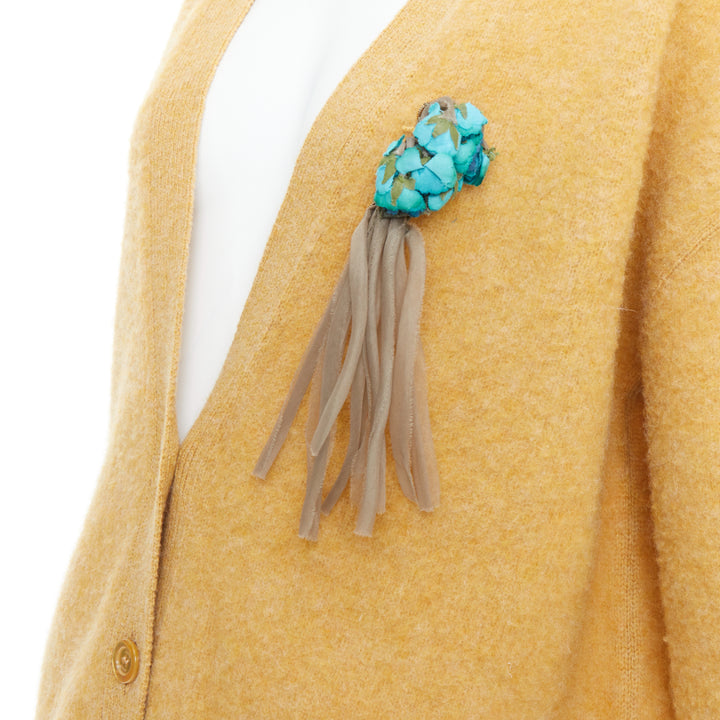 GUCCI 2020 100% wool yellow blue floral brooch oversized cardigan M