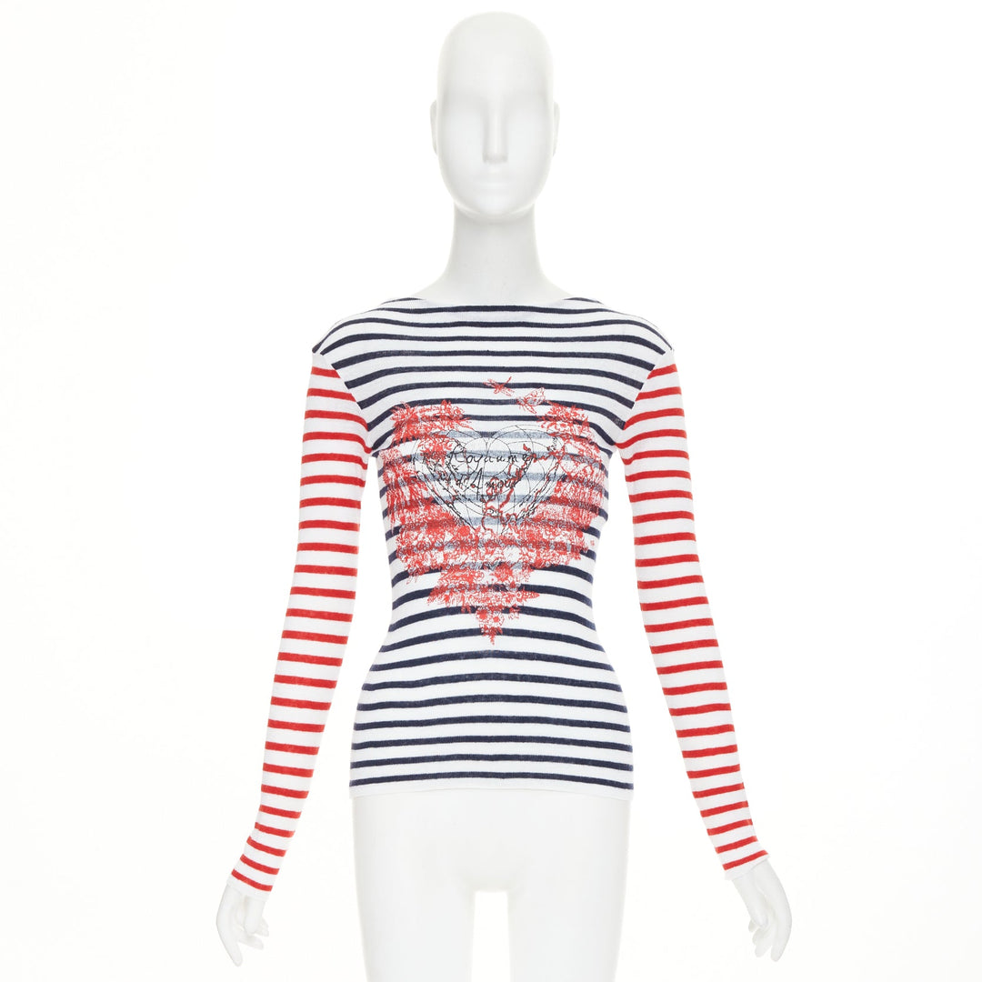 DIOR 2021 Dioramour D-Royaume dAmour red navy striped heart sweater FR34 XS