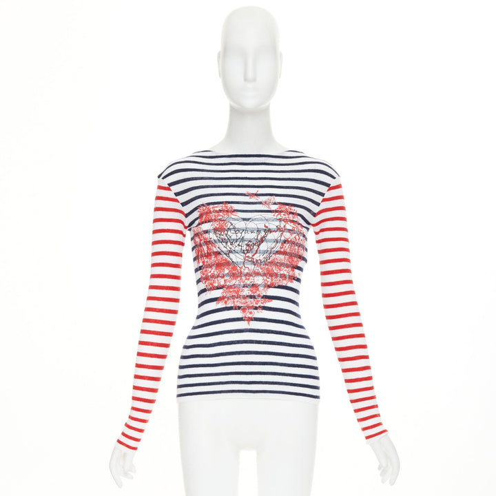DIOR 2021 Dioramour D-Royaume dAmour red navy striped heart sweater FR34 XS