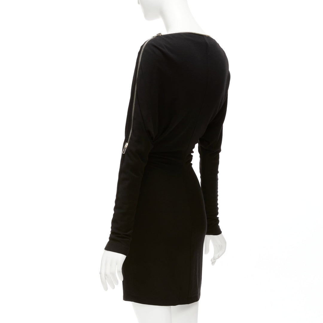 ALEXANDER WANG black 100% virgin wool zip shoulder collar batwing dress US0 XS
