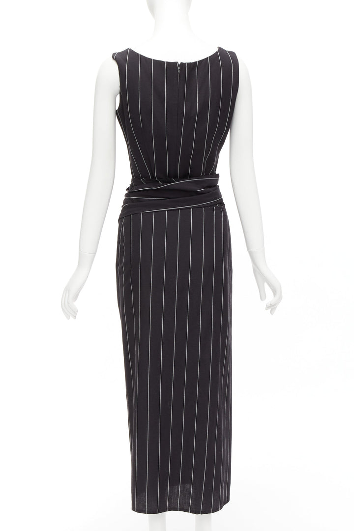 DOLCE GABBANA Vintage 1990s black linen striped top wrap skirt set 63cm waist