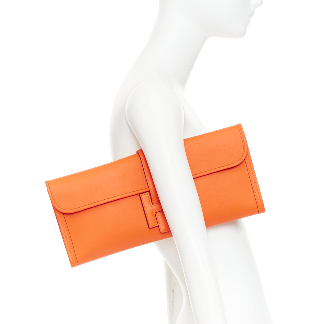 HERMES Jige Elan 35 orange swift leather elongated envelope clutch bag