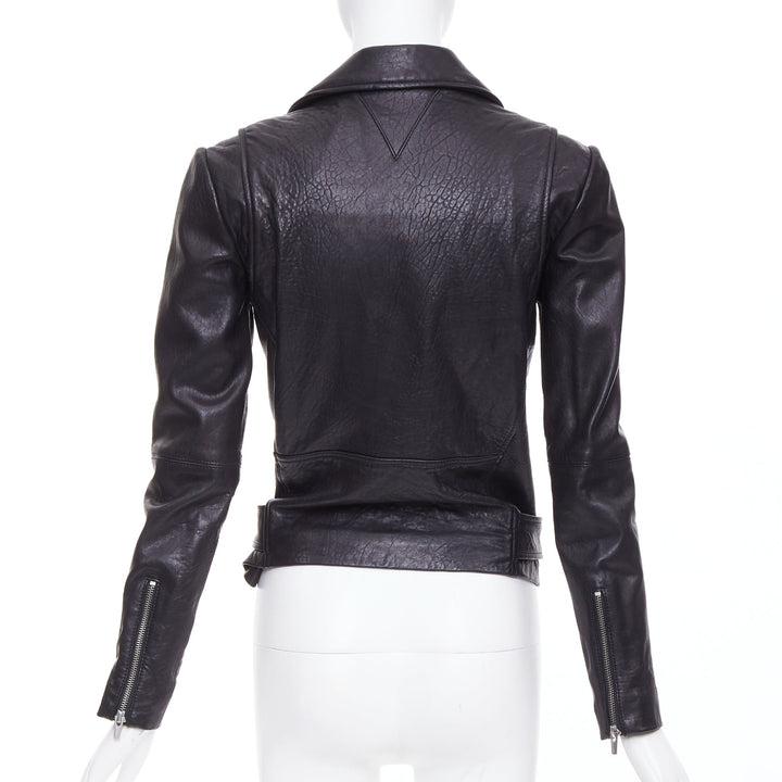 VEDA black lamb leather silver hardware zip moto biker jacket XS
