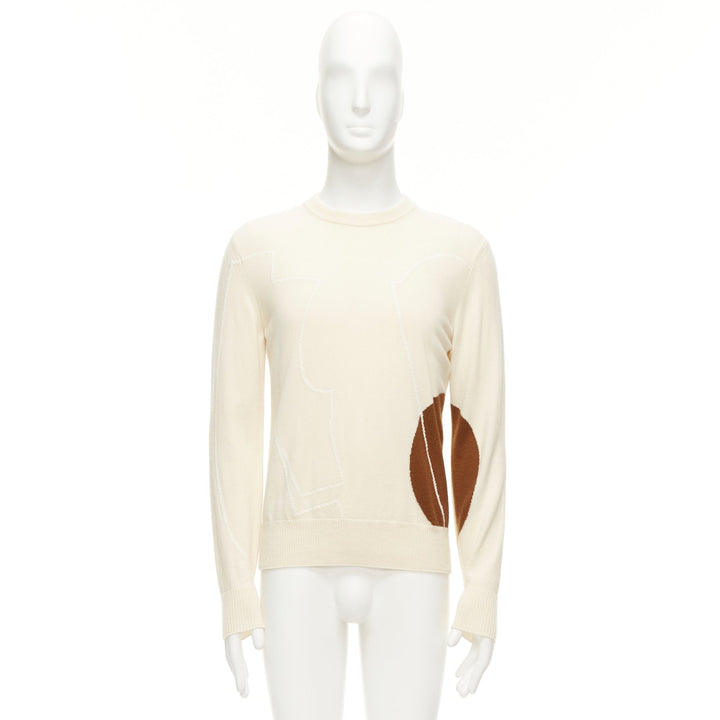 LORO PIANA 100% cashmere cream brown abstract graphic sweater IT48 M