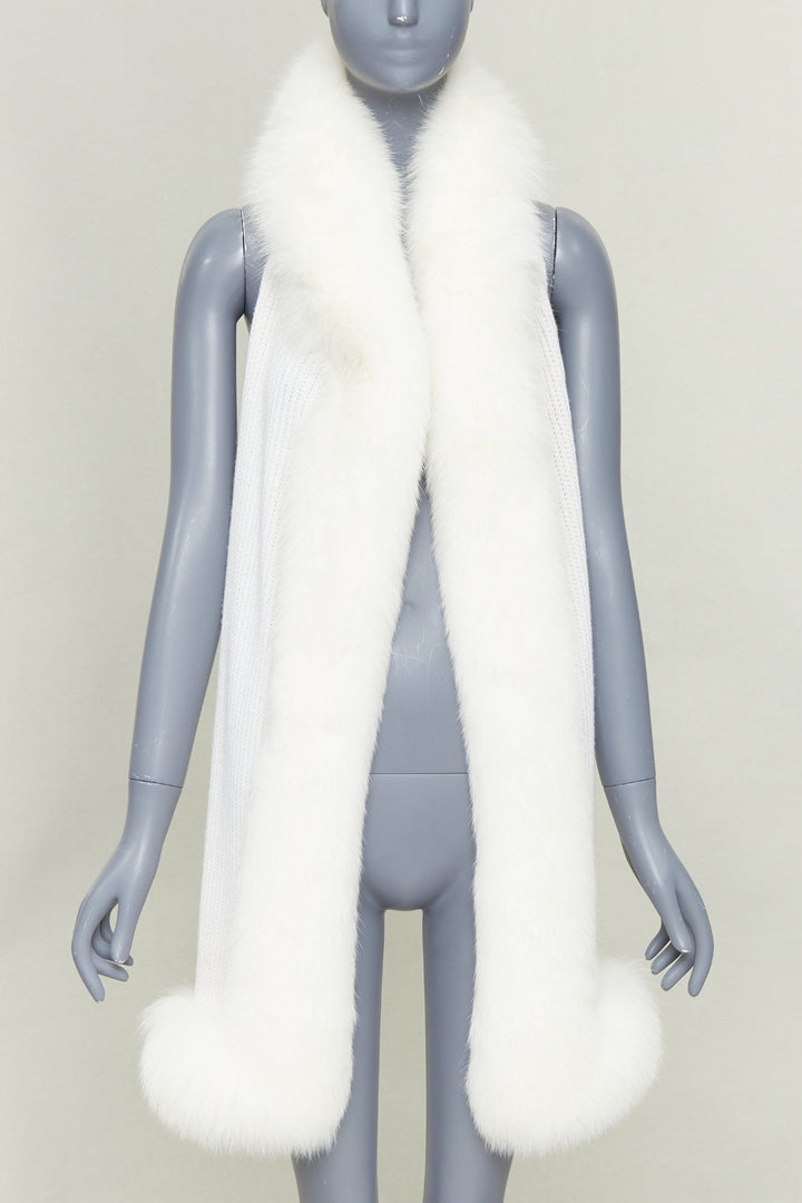 CHRISTIAN DIOR cream 100% cashmere rare real fur trim hooded winter shawl scarf