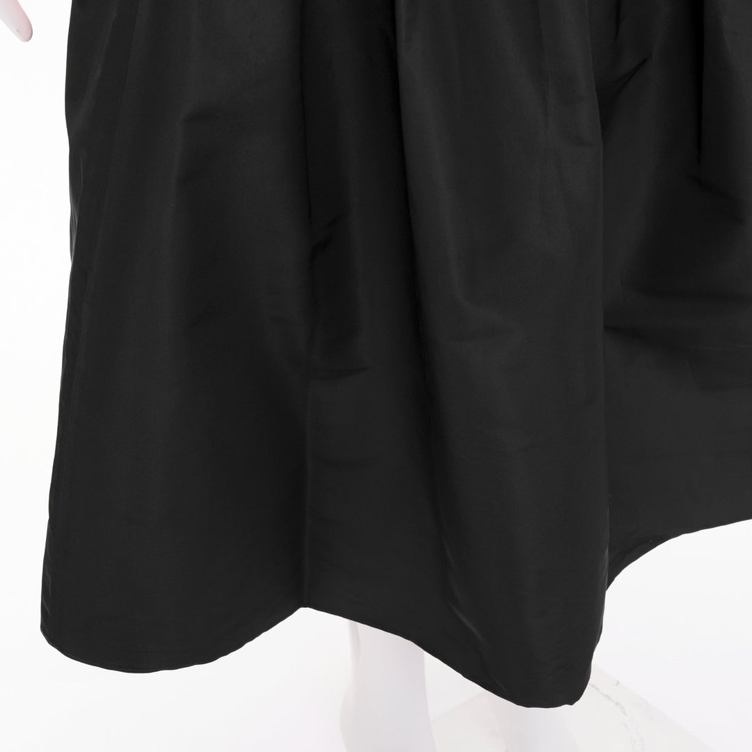 TIBI black silk taffeta structured pleated high waist aline midi skirt US2 S