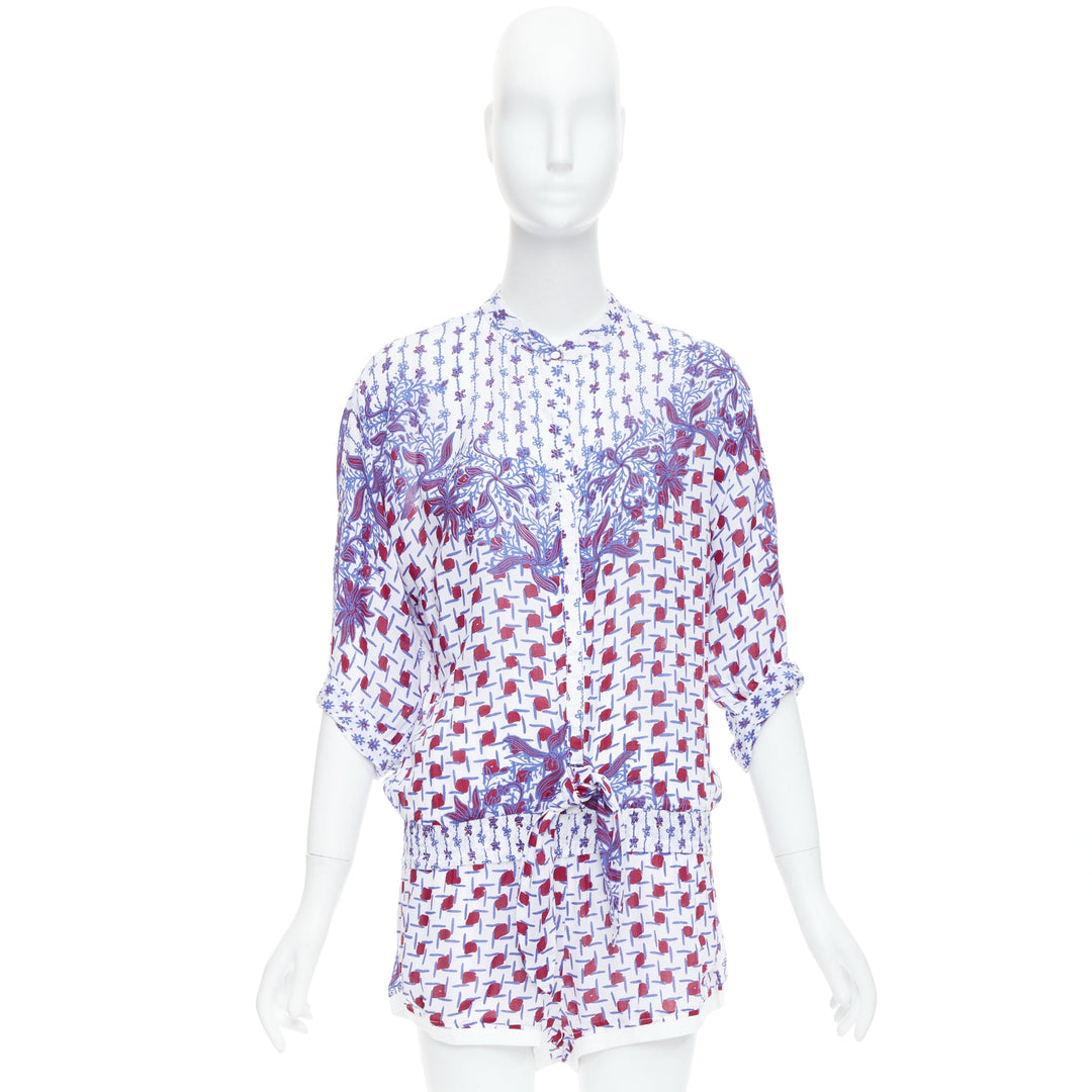 POUPETTE SAINT BARTH Kim blue red white floral printed romper US0 XS