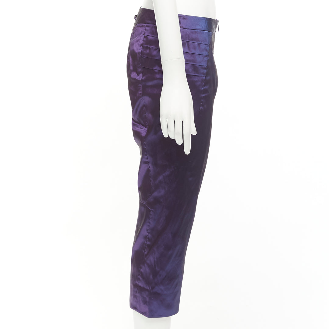 SHIATZY CHEN 100% silk purple  holographic pleated side darted knee pants IT42 M