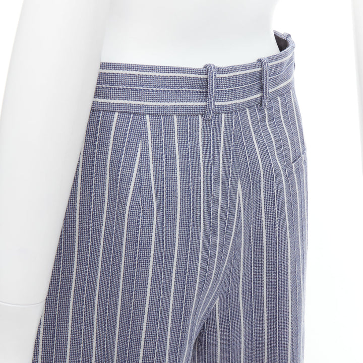 CHRISTIAN DIOR blue grey striped virgin wool mini shorts FR36 S