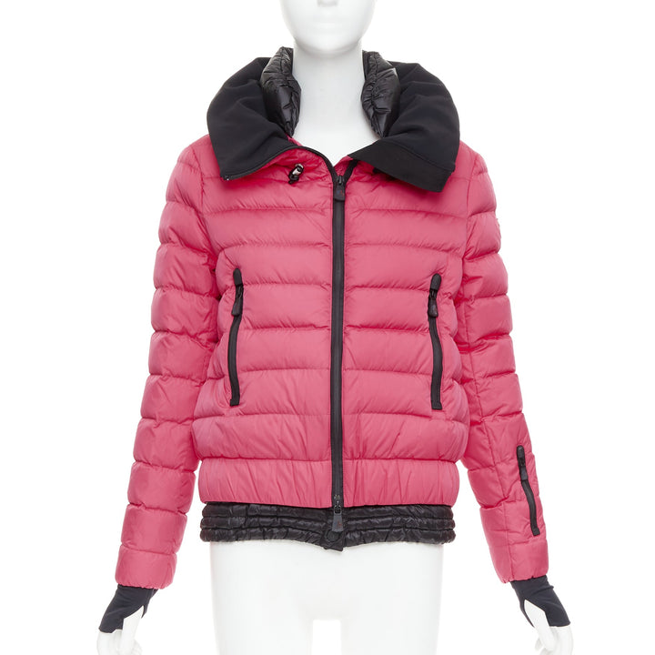MONCLER Grenoble pink nylon black trim down filled puffer ski jacket Sz1 S