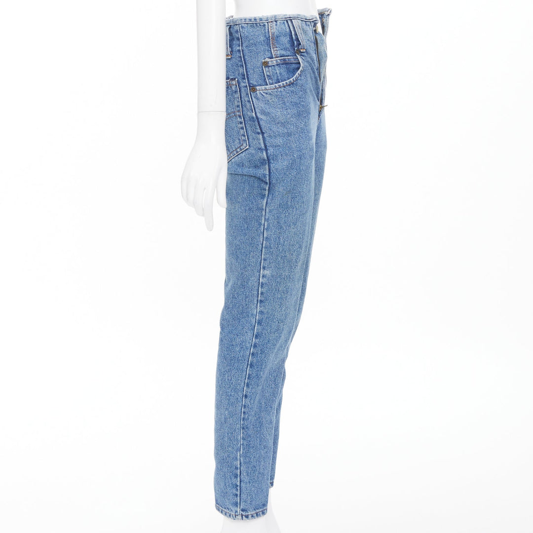 FIORUCCI Vintage washed blue panelled high waisted slim straight jeans 26" S