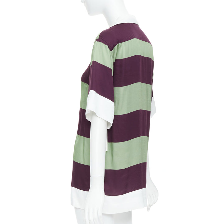 DRIES VAN NOTEN Clive 8142 green purple striped bowling shirt FR34 XS