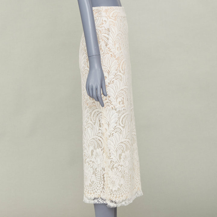 STELLA MCCARTNEY 2018 lace overlay cocktail nude lined pencil skirt IT38 XS