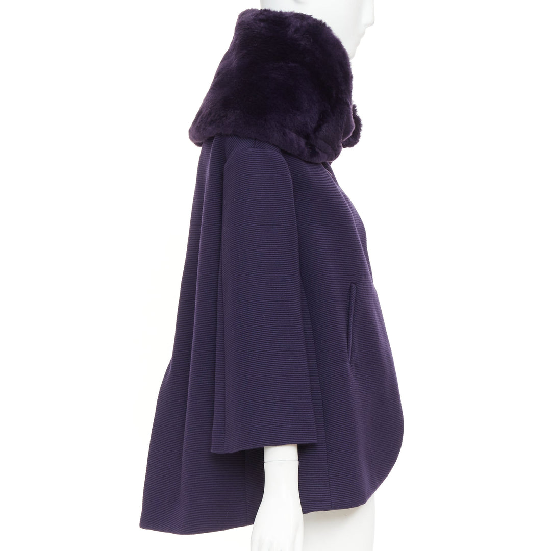 rare ROMEO GIGLI JOYCE pruple virgin wool plush fur collar swing coat IT38 XS