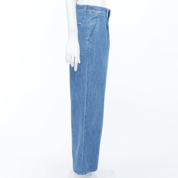 MIU MIU 2023 light blue washed cotton chambray pleated straight jeans IT38 XS