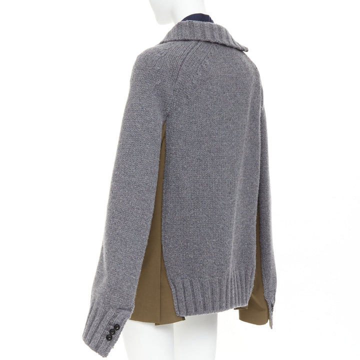 SACAI 2022 Hybrid grey cardigan knit wool suiting deconstructed jacket JP2 M