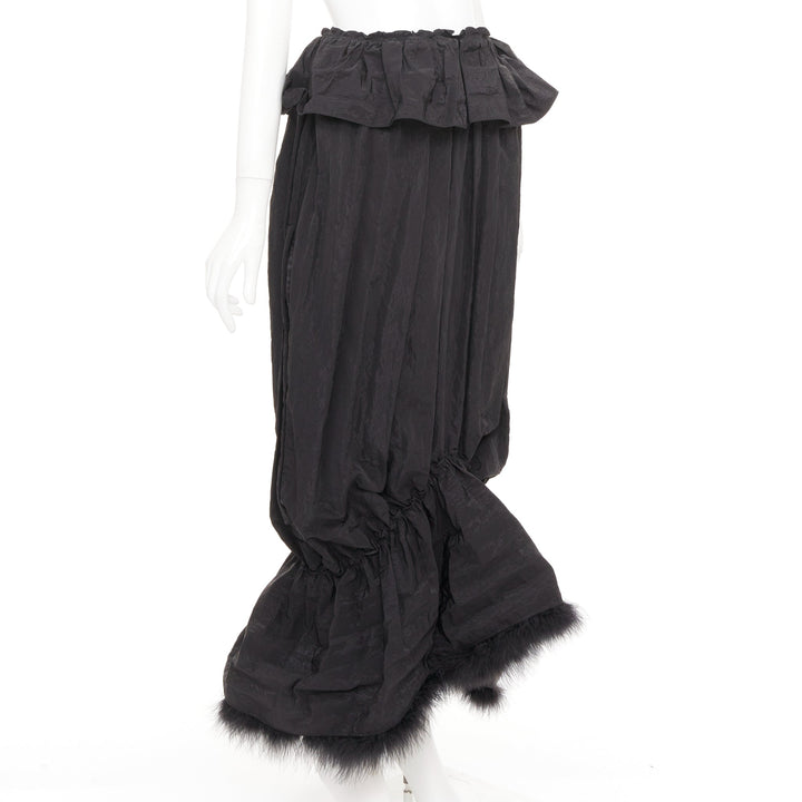 SIMONE ROCHA black cloque paperbag taffeta bubble turkey feather midi skirt UK6
