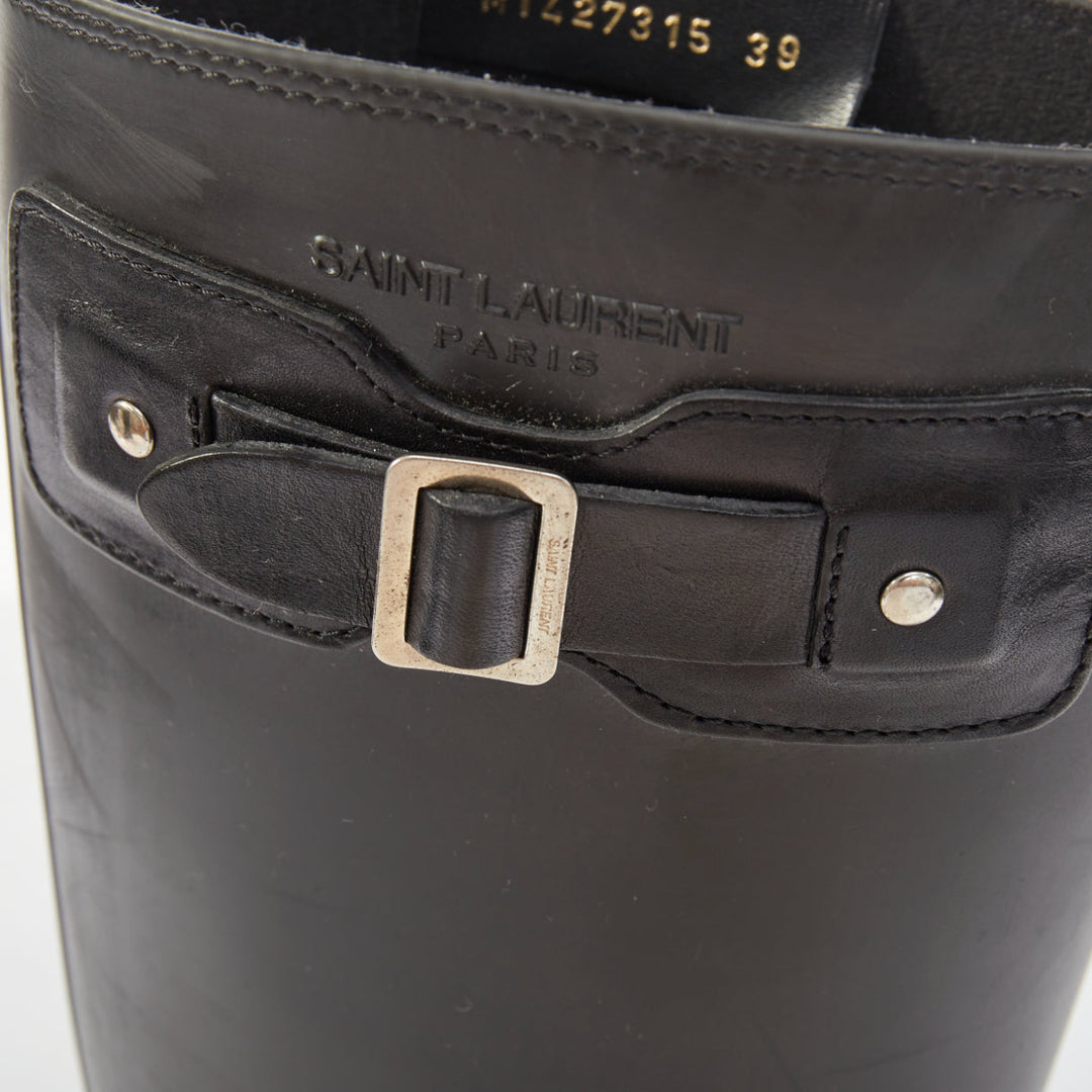 SAINT LAURENT 2016 Runway Festival matte black rubber buckle rain boots EU39