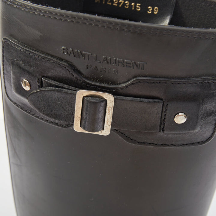 SAINT LAURENT 2016 Runway Festival matte black rubber buckle rain boots EU39