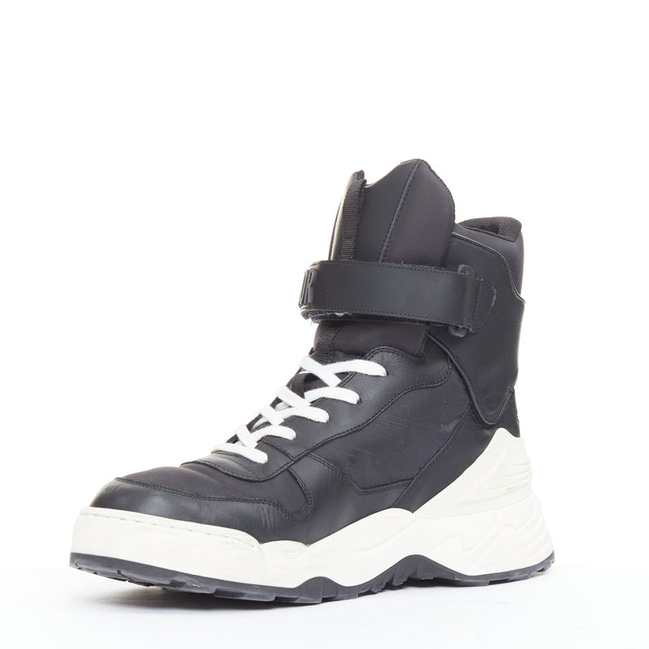 CHRISTIAN DIOR 2019 Jumper Leather black logo magic tape hi top sneakers EU37.5