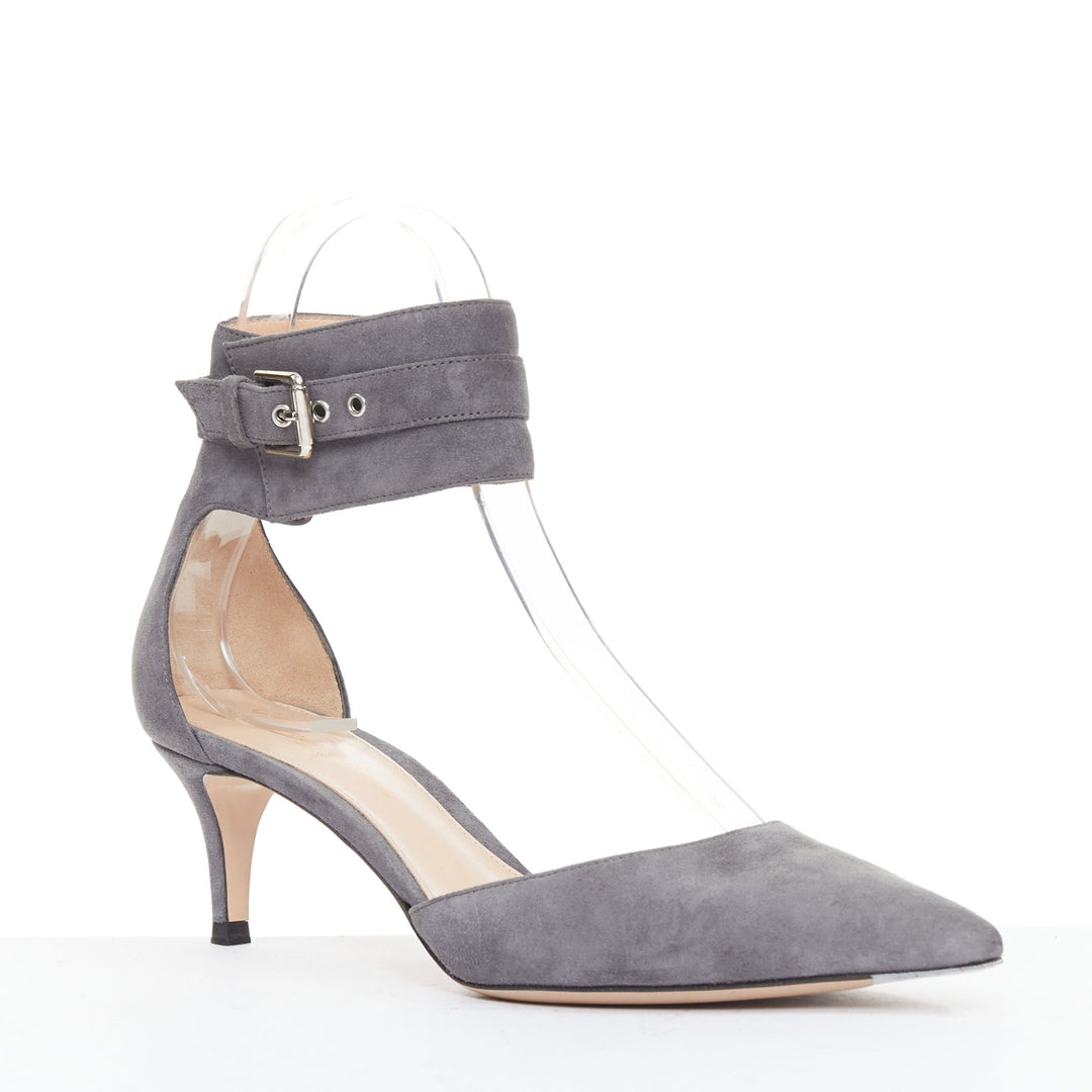 GIANVITO ROSSI Camilapi Camoscio Lapi grey suede cuff ankle pumps EU37.5