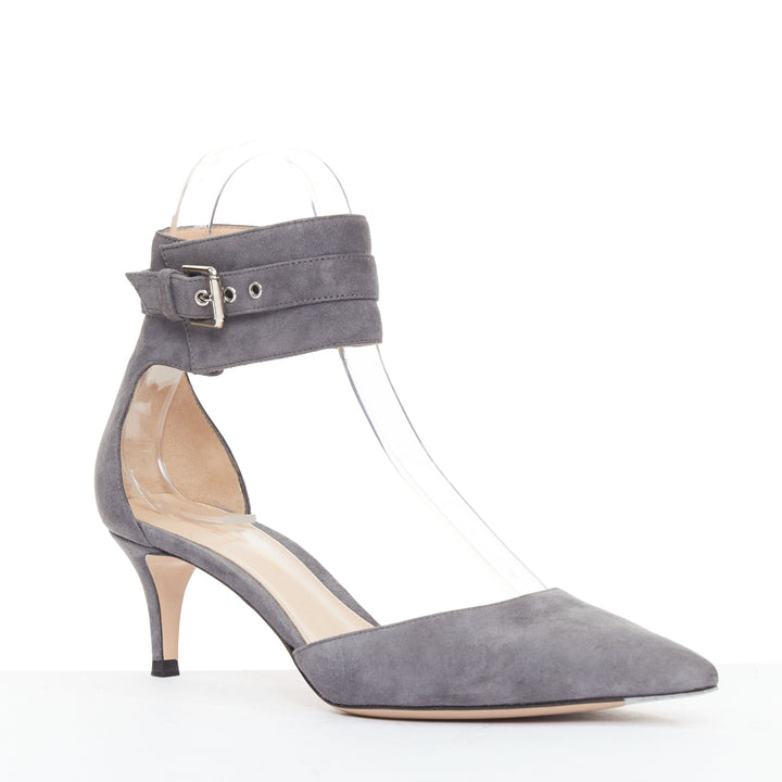 GIANVITO ROSSI Camilapi Camoscio Lapi grey suede cuff ankle pumps EU37.5