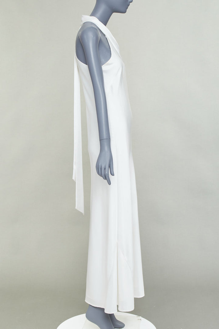 GALVAN Pandora Bridal ivory white satin halter neck drape sash midi dress FR38 S