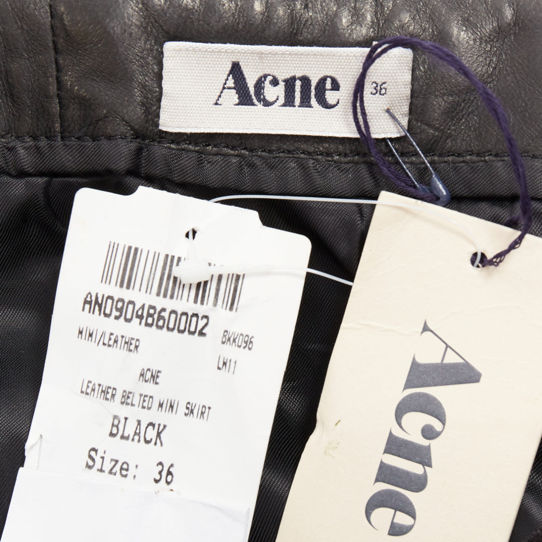 ACNE STUDIOS 2011 Mimi black tumbled lamb leather biker asymmetric skirt FR36 S
