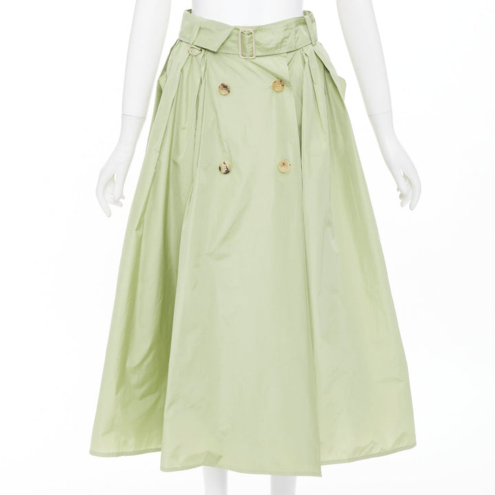 MAX MARA 2019 matcha green double breasted taffeta belted trench skirt IT36 XXS