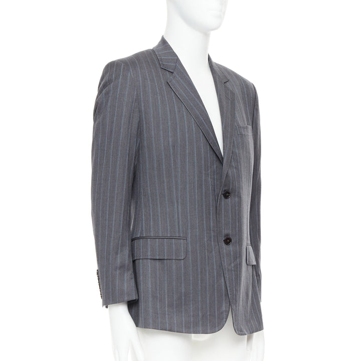 GUCCI Vintage grey blue wool cashmere pinstripe blazer IT52 XL