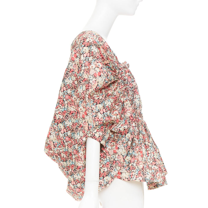 JUNYA WATANABE 2007 multicolor ditsy floral gathered smocked cotton blouse S