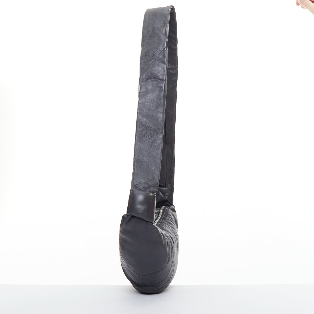 LEMAIRE Small Croissant black lambskin leather panelled half moon crossbody bag
