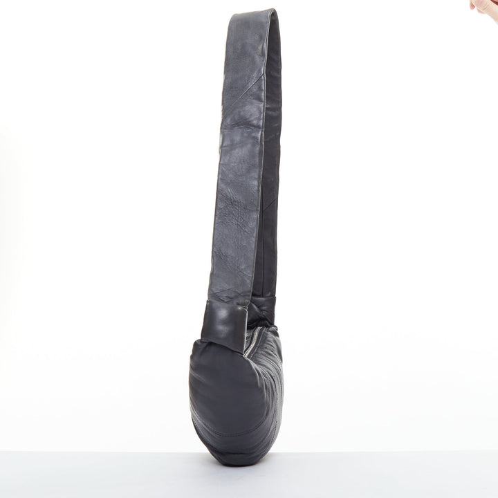LEMAIRE Small Croissant black lambskin leather panelled half moon crossbody bag
