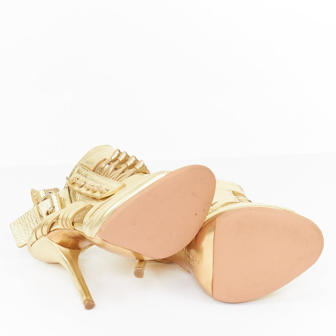 GIVENCHY 2008 Runway metallic gold leather caged gladiator heels EU37