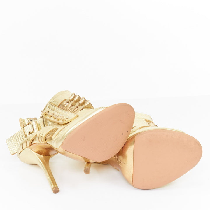 GIVENCHY 2008 Runway metallic gold leather caged gladiator heels EU37
