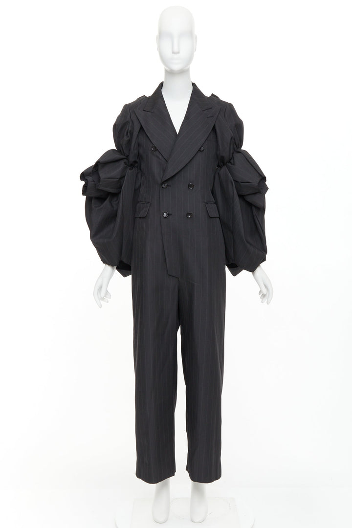 rare COMME DES GARCONS 2013 grey pinstriped 3D ruffle sleeves blazer jumpsuit S