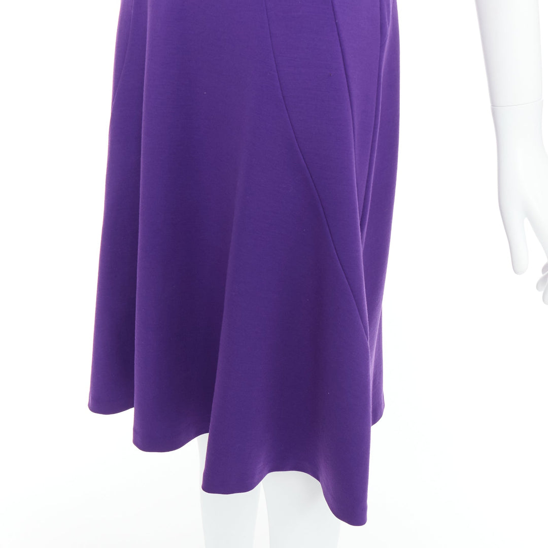 JIL SANDER purple wool blend contour panel fit flare dress FR40 L