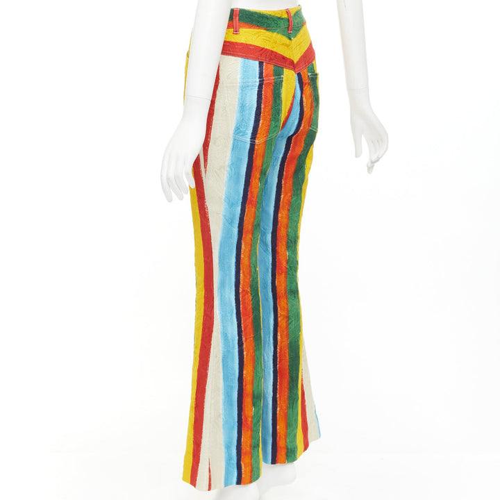 DOLCE GABBANA rainbow striped cotton brocade flared pants IT40 S Kitty Spencer