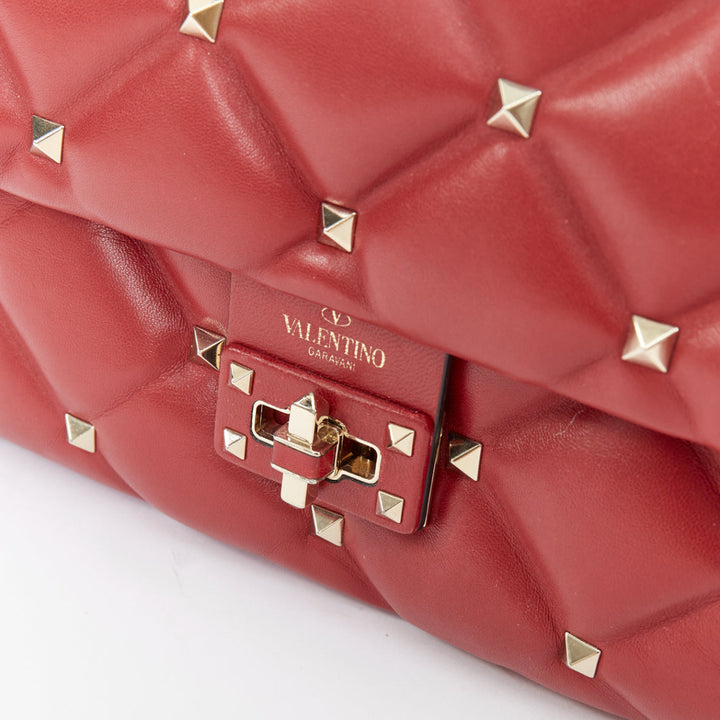 VALENTINO runway Candystud Rosso red quilted lambskin leather top handle bag