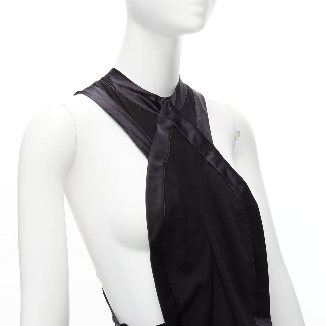 GIVENCHY RICCARDO TISCI Runway black satin jersey ruffle peplum racer dress