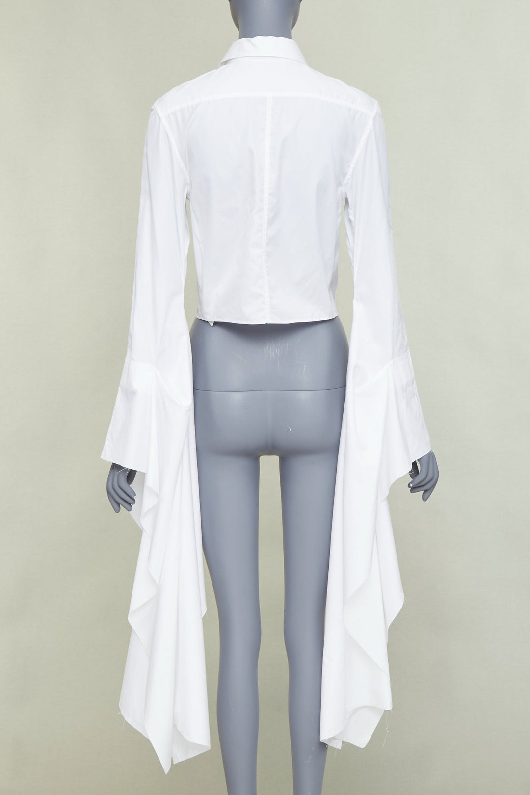 LOEWE white cotton logo button cascade drape sleeves cropped shirt FR36 S