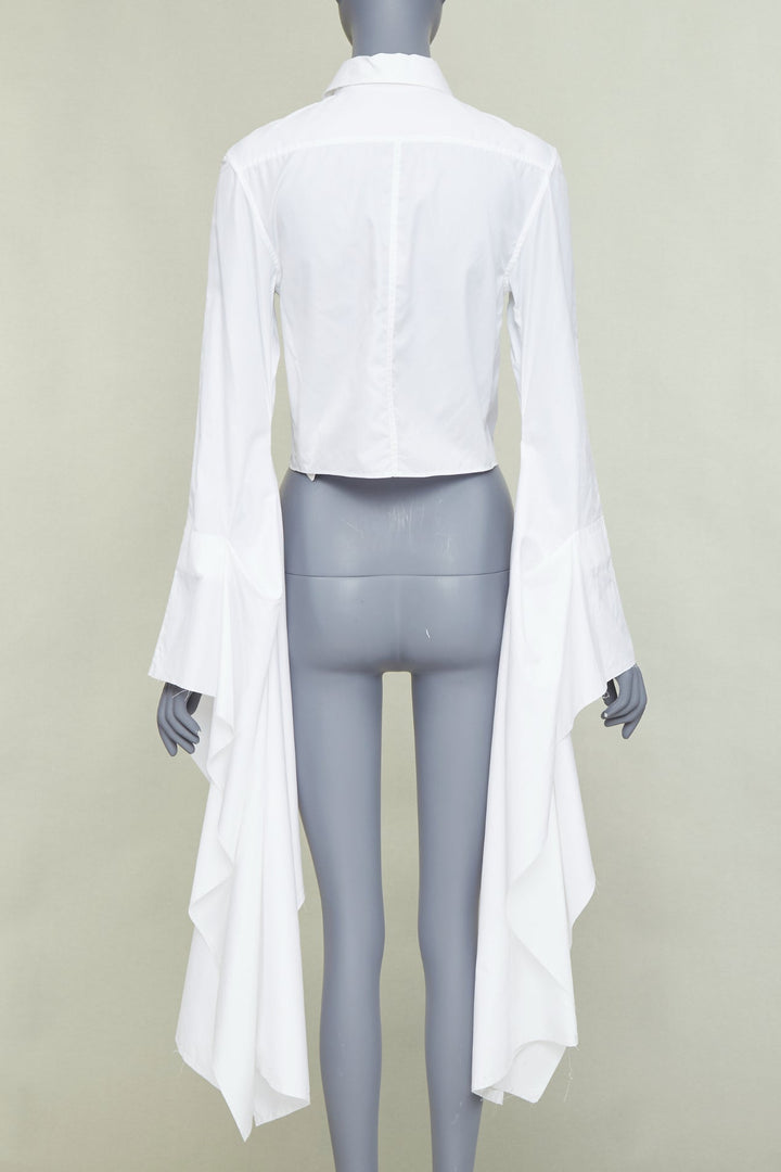 LOEWE white cotton logo button cascade drape sleeves cropped shirt FR36 S