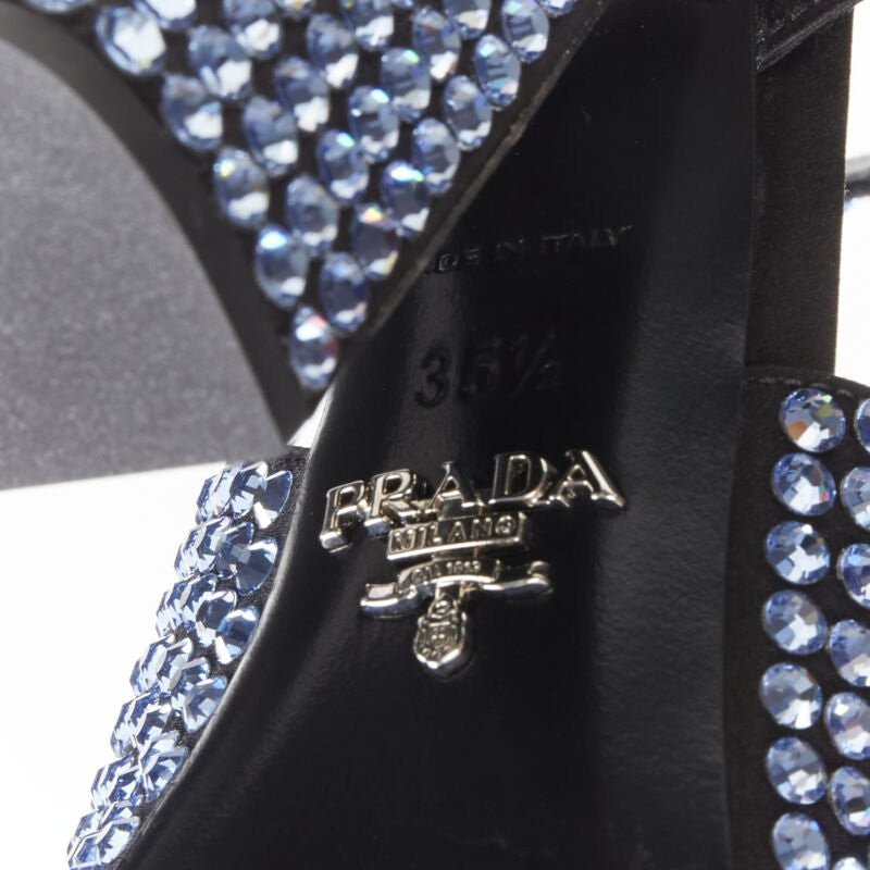 PRADA 2019 blue crystal diamond encrusted chunky heel EU35.5