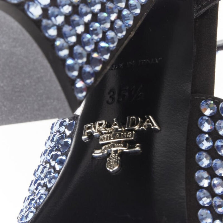 PRADA 2019 blue crystal diamond encrusted chunky heel EU35.5