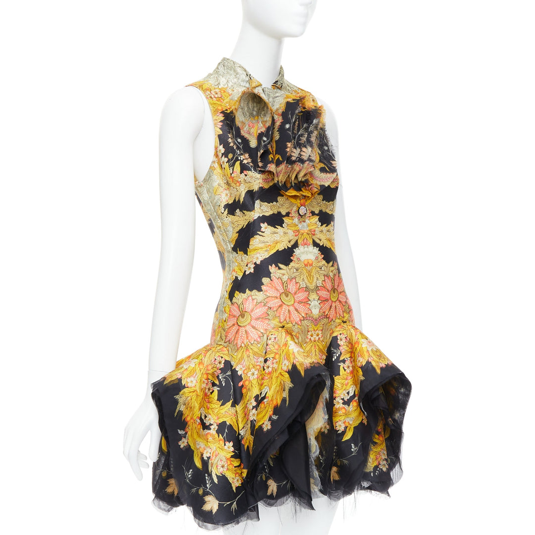 rare ALEXANDER MCQUEEN 2011 Runway Skeleton Foliage floral ruffle dress IT40 S