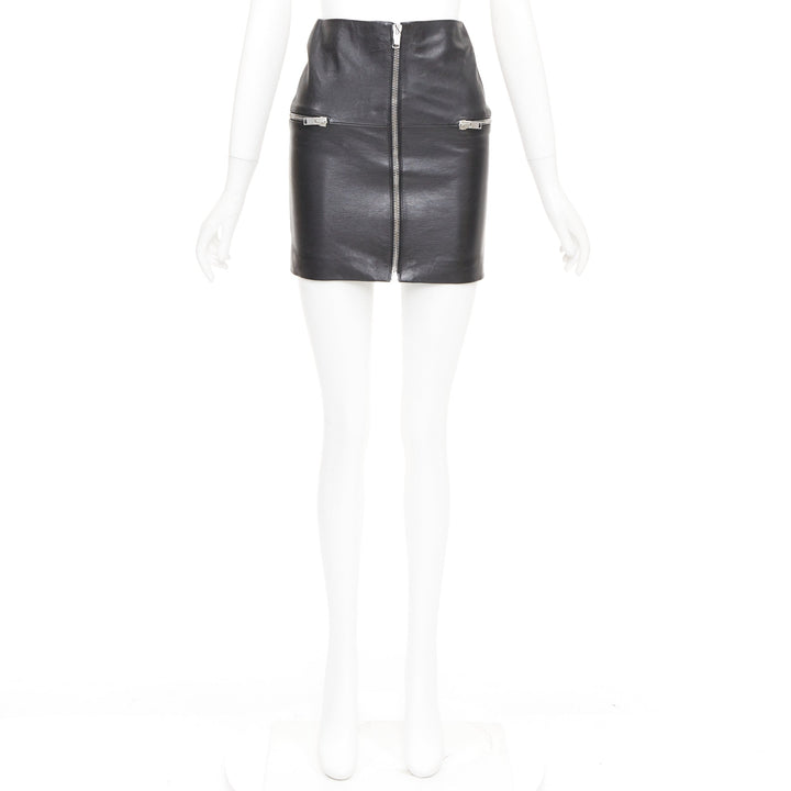 SAINT LAURENT 2014 lambskin leather exposed silver zip high waist skirt FR 34 XS