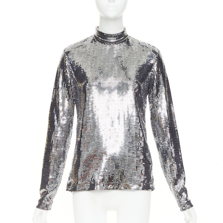 MAISON MARGIELA MM6 2023 silver disco ball sequinned stretch long sleeve top S