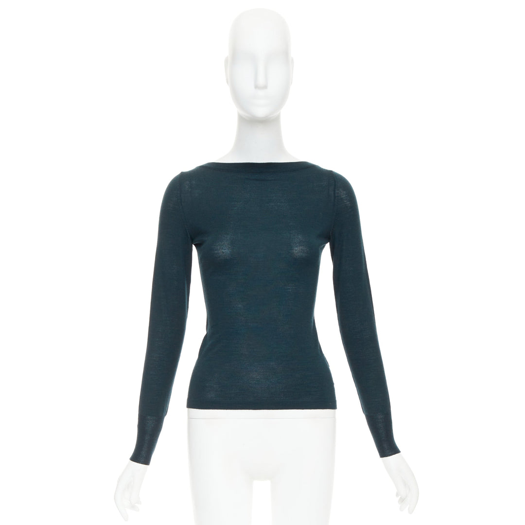 ALAIA forest green lightweight wool bateau neck pullover sweater FR36 S