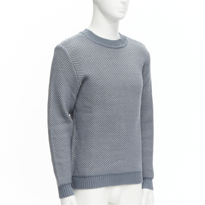 STEPHEN SCHNEIDER 100% textured waffle wool grey crew neck sweater Sz 4 L