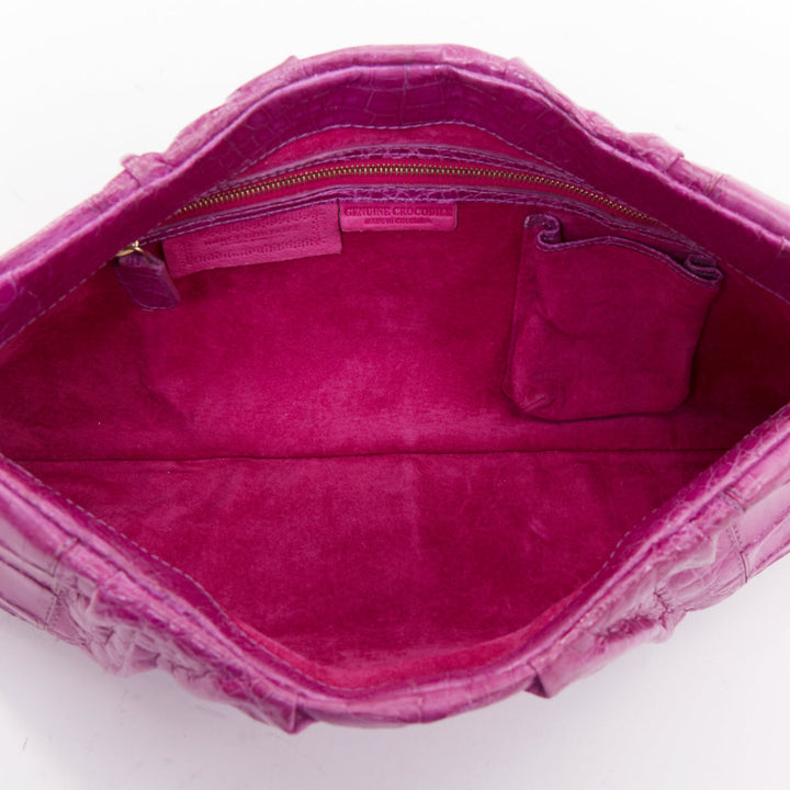 NANCY GONZALEZ magenta purple scaled leather pleated magnet long clutch bag